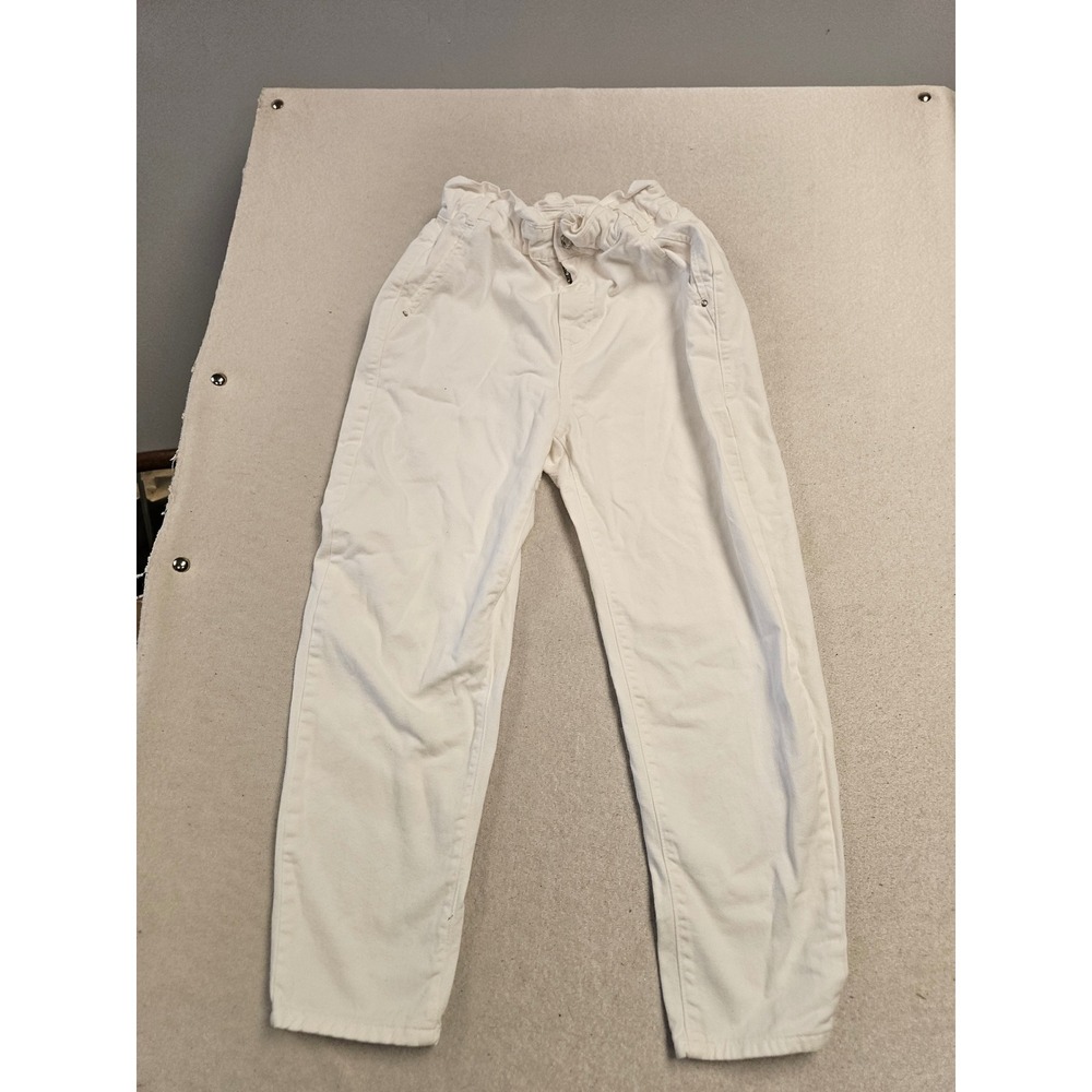 Zara White Paperbag Waist High Rise Relaxed Denim Pants USA 2